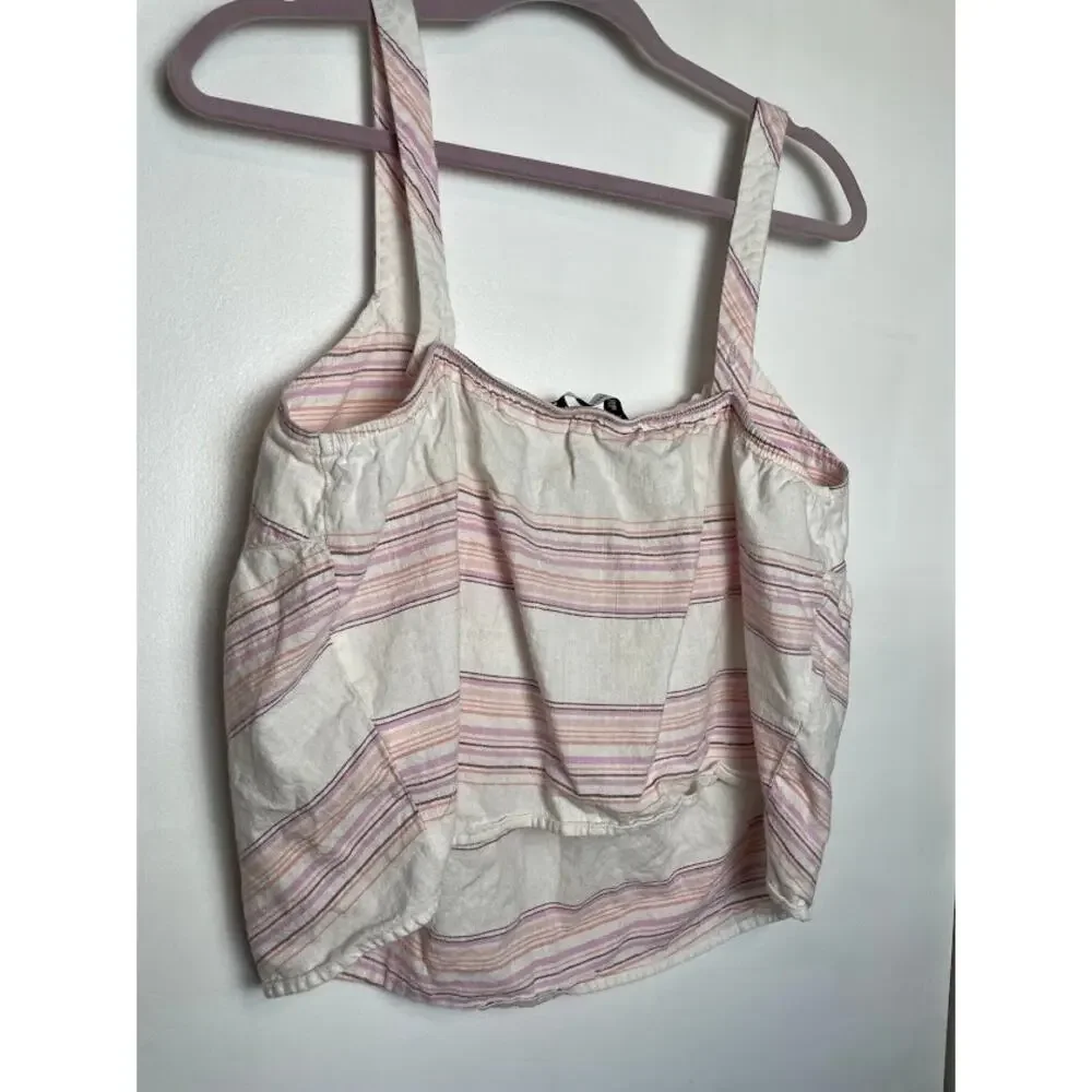 Striped Pajama Set Womens Size Large Tank Top and Wide Leg Pants‎ Cotton Set